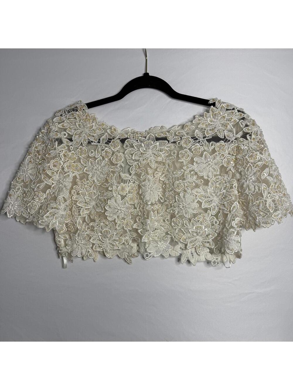 Vintage Alfred Angelo JCP White Sequined Beaded Short Sleeve Bridal Bolero Sz 8